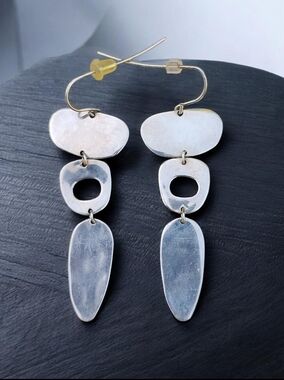 Robert Lee Morris Silver Abstract Three-Link Drop Earrings